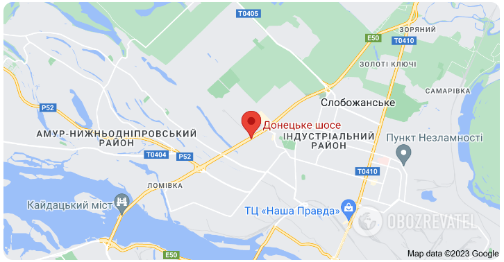 Донецьке шосе на карті