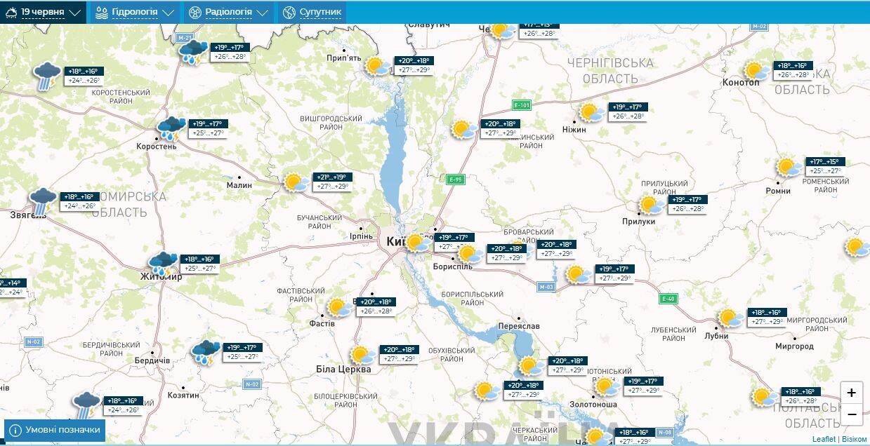 Невелика хмарність та до +30°С: детальний прогноз погоди по Київщині на 19 червня