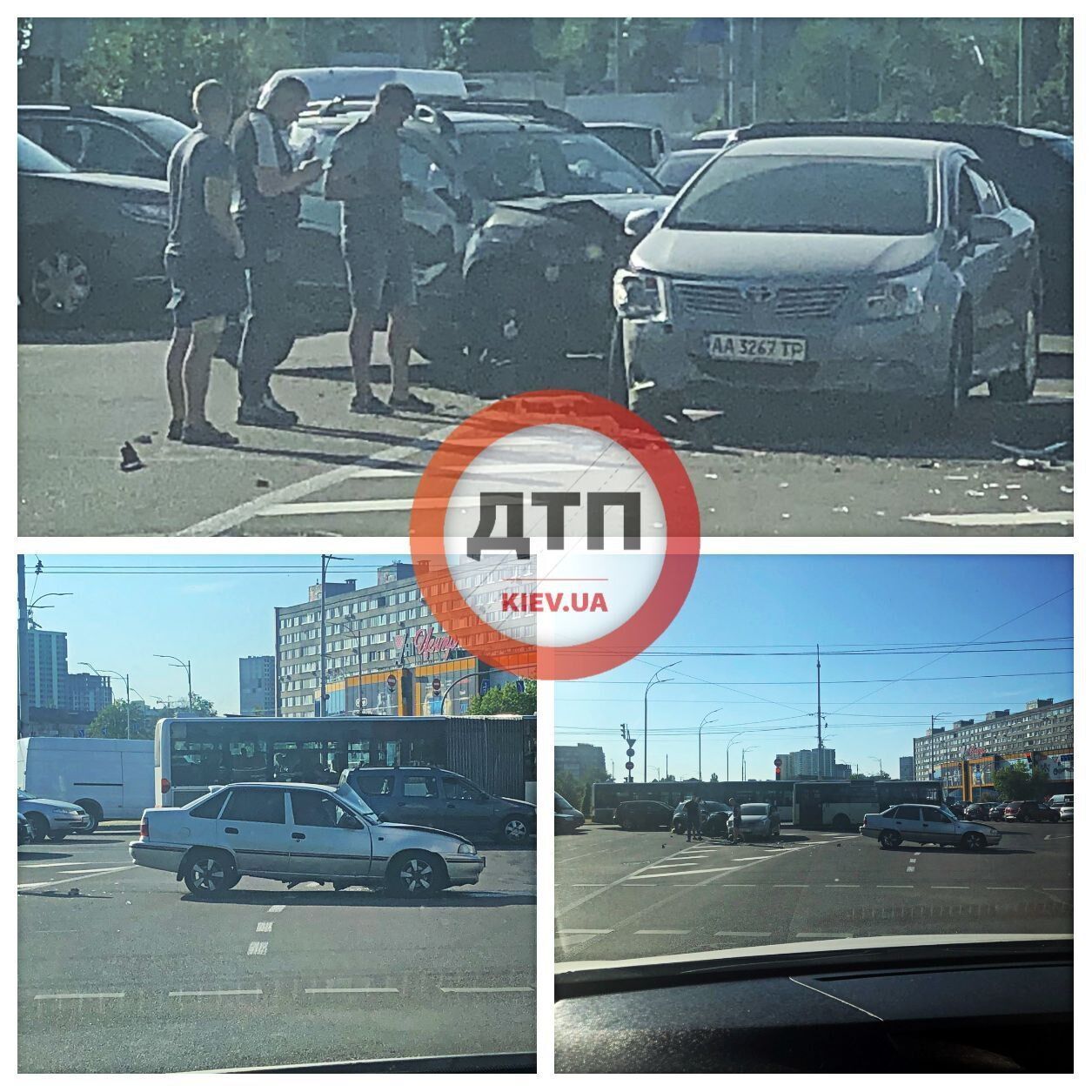 В Киеве водитель Renault, пытаясь проскочить перекресток, протаранил два автомобиля. Видео