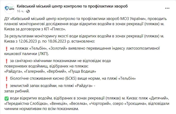 У Києві тільки на 6 пляжах аналізи води відповідають усім нормам: відомо подробиці