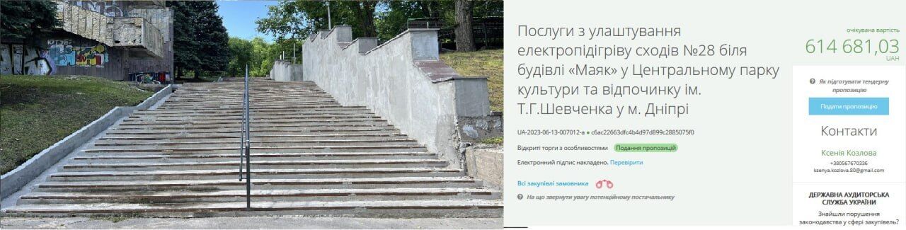 Тендер на ремонт лестницы в парке в Днепре