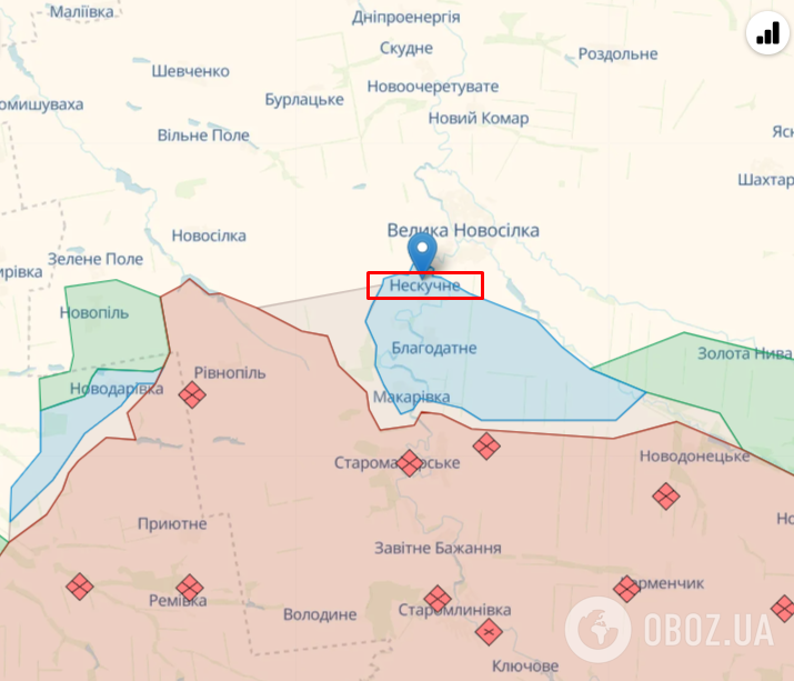 Нескучное Донецкой области на карте