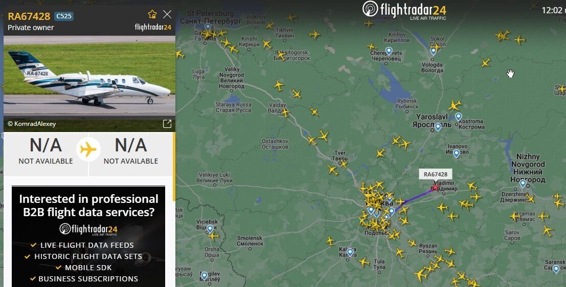 З Росії на приватних літаках летить еліта: дані радарів
