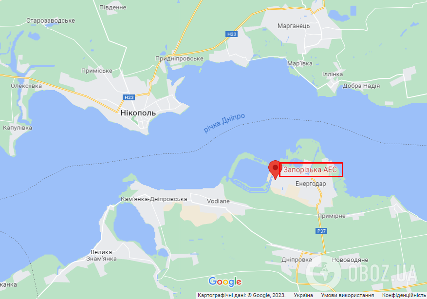 Запорожская АЭС на карте