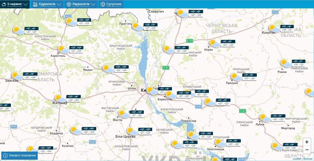 Мінлива хмарність та до +25°С: детальний прогноз погоди по Київщині на 5 червня