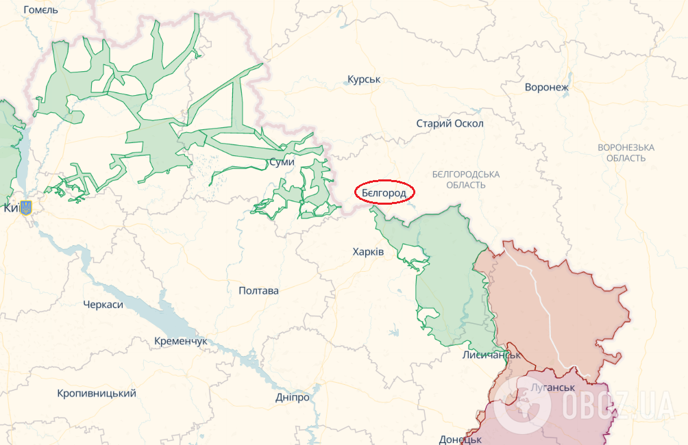 Белгород на карте войны в Украине