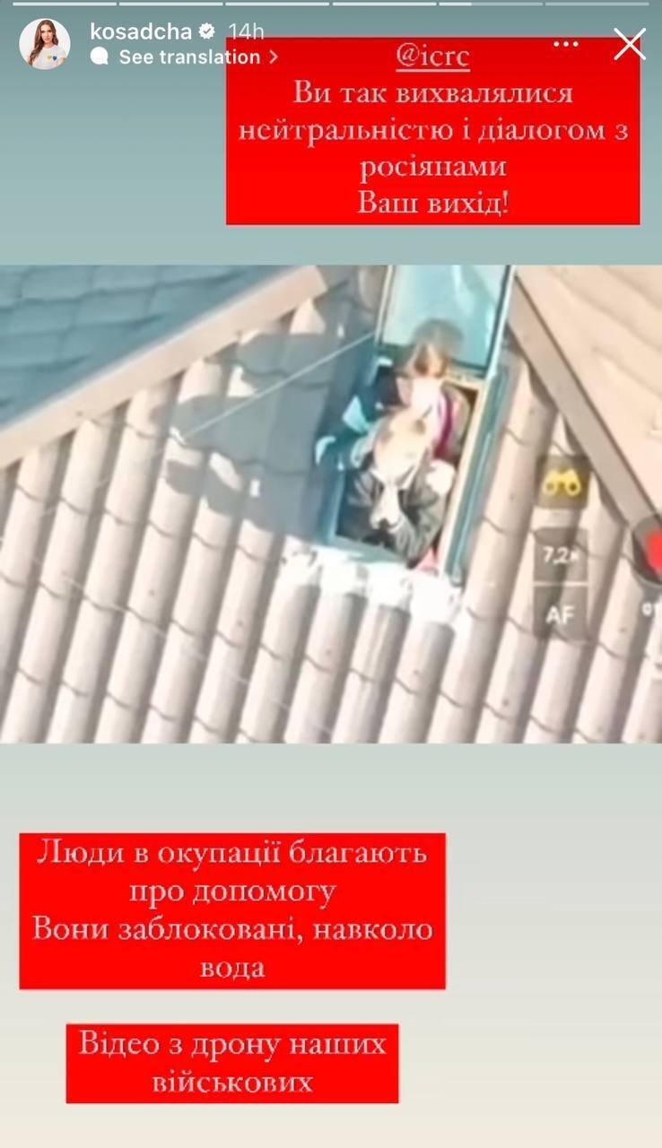 "Люди тонуть заживо": Осадча звинуватила Червоний Хрест у бездіяльності та закликала допомогти Україні. Відео