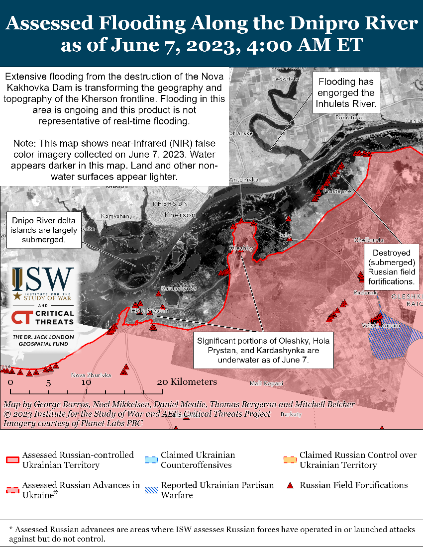 Подрыв Каховской ГЭС оказал влияние на линию фронта, оккупантам пришлось отступить из некоторых населенных пунктов – ISW