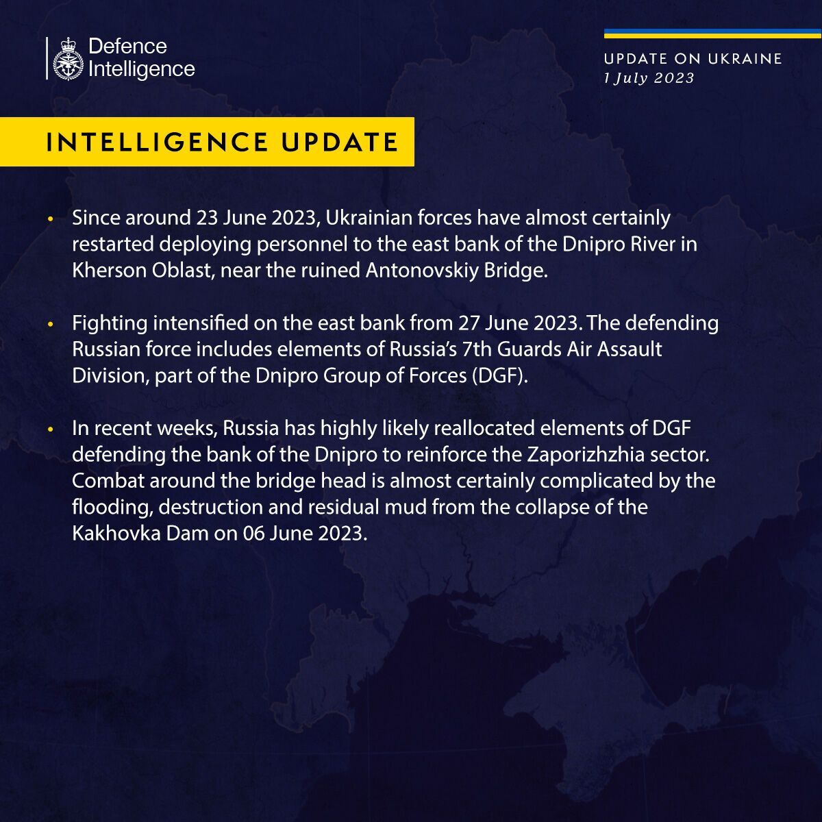 Британська розвідка: Росія намагається вибити ЗСУ з лівого берега Дніпра десантно-штурмовими підрозділами