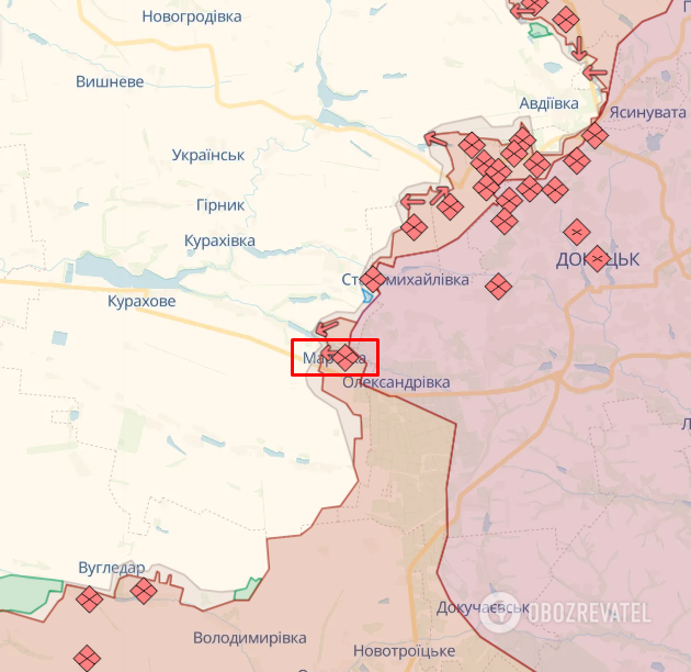 Район Мар'їнки. Карта боїв в Україні