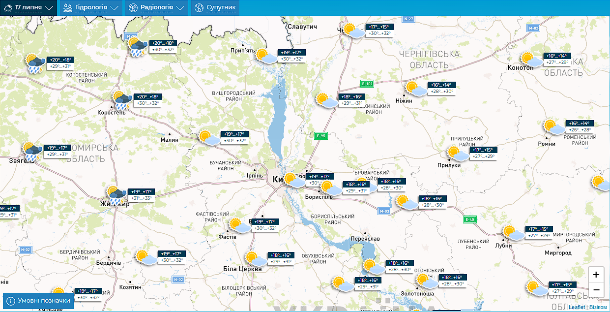 Без опадів та до +33°С: детальний прогноз погоди по Київщині на 17 липня