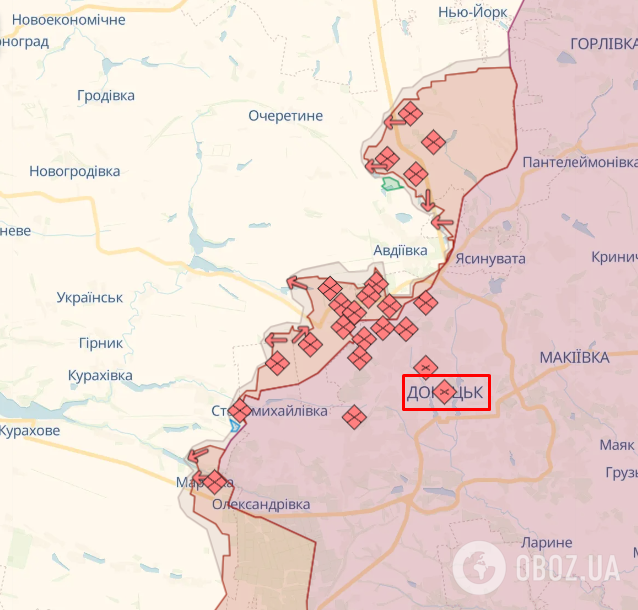 Район Донецька. Карта лінії фронту