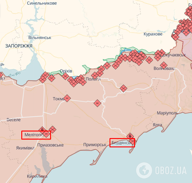 Временно оккупированные Мелитополь и Бердянск Запорожской области