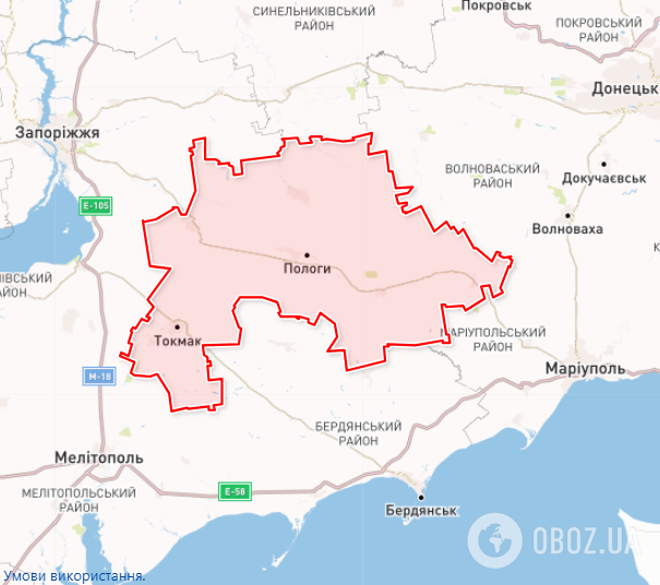 Пологівський район на карті
