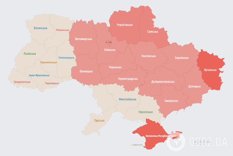 Карта тревоги в Украине (на 11:35 пятницы, 21 июля).