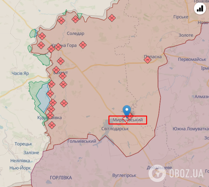 Временно оккупированный пгт Мироновский на карте