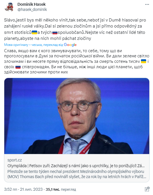 "За смерті українців": легендарний хокеїст поставив на місце чемпіона Олімпіади з Росії