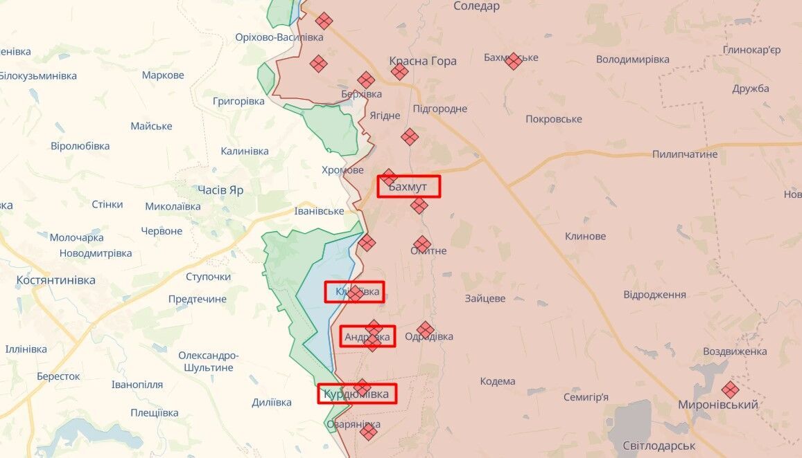Ключові бої йдуть біля Кліщіївки, Андріївки та Курдюмівки: в Міноборони розповіли про успіх на Бахмутському напрямку. Карта