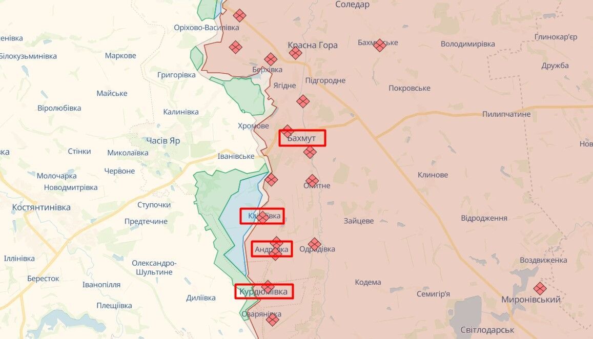 Ключевые бои идут у Клещиевки, Андреевки и Курдюмовки: в Минобороны рассказали об успехе на Бахмутском направлении. Карта