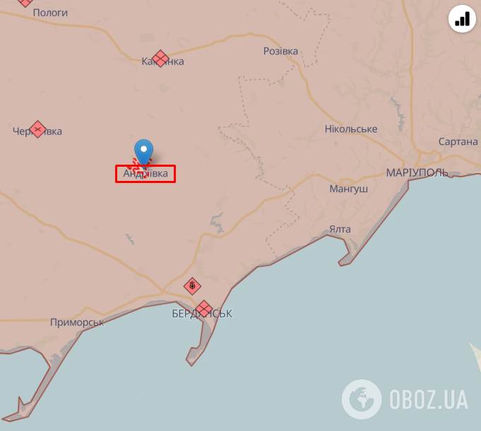 Поселок Андреевка Запорожской области на карте