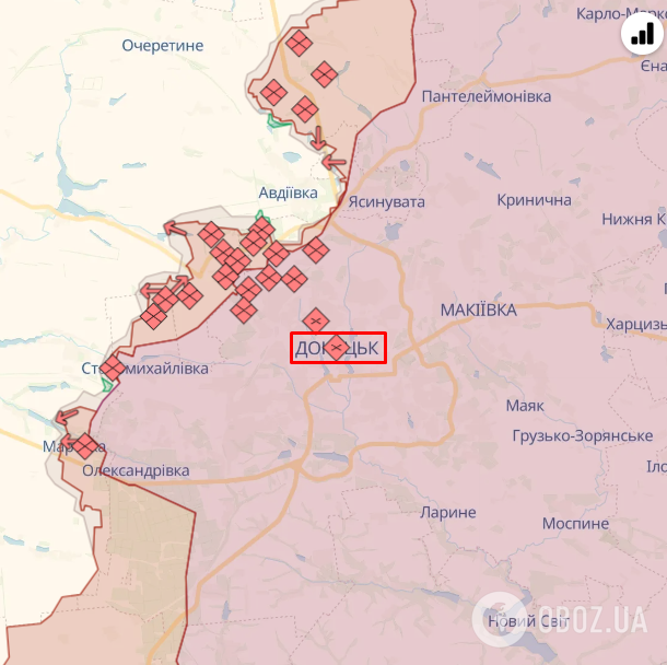 Окупований Донецьк на карті
