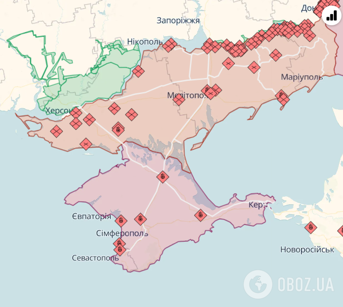 Тимчасово окупований Крим на карті