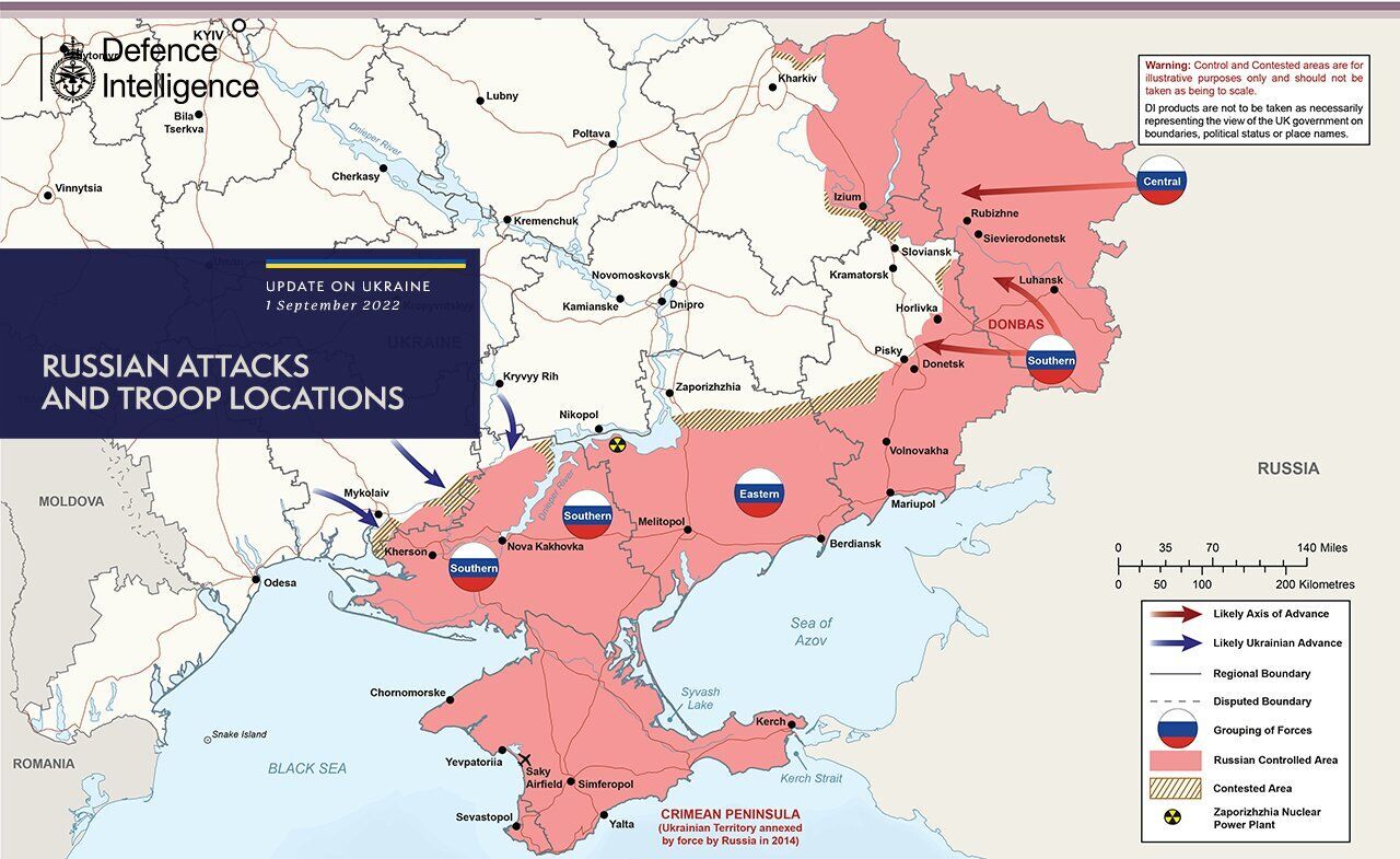 Карта войны в Украине по состоянию на 1 сентября 2022 года