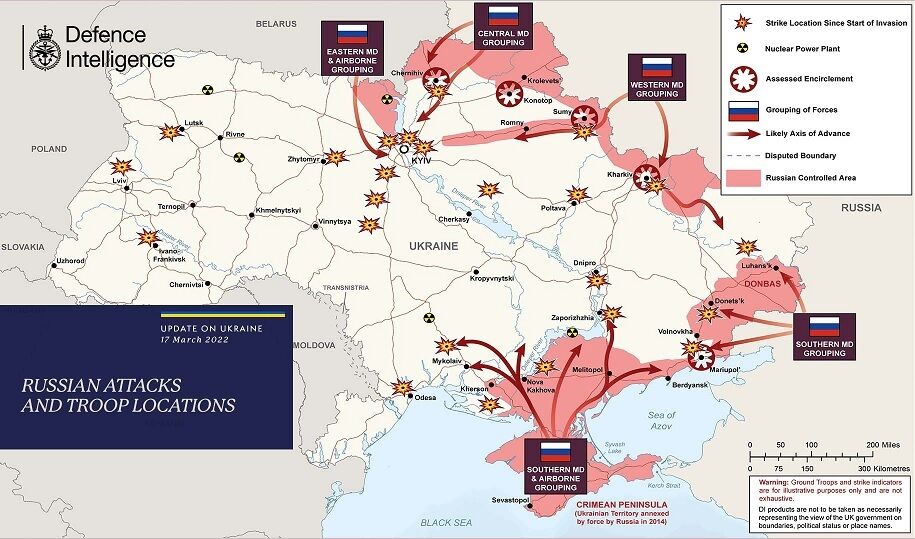 Карта войны в Украине по состоянию на 17 марта 2022 года