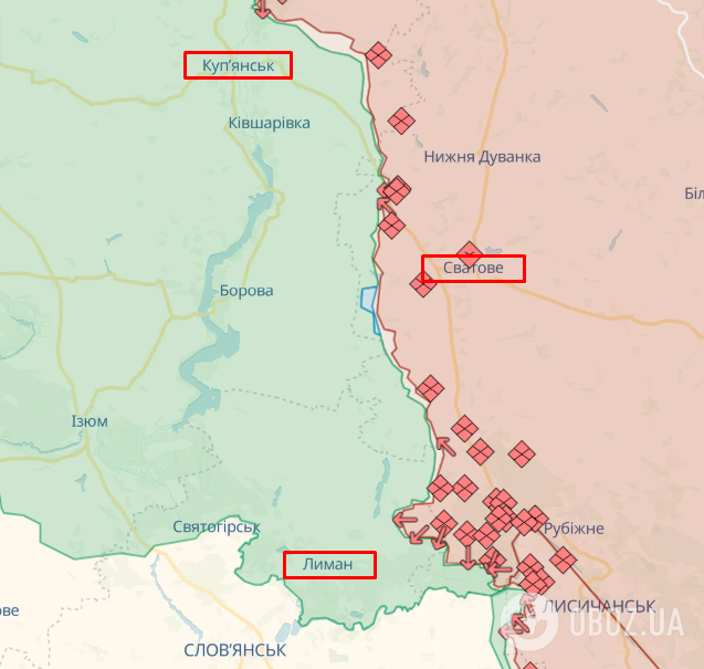 Населені пункти Куп'янськ, Сватове та Лиман