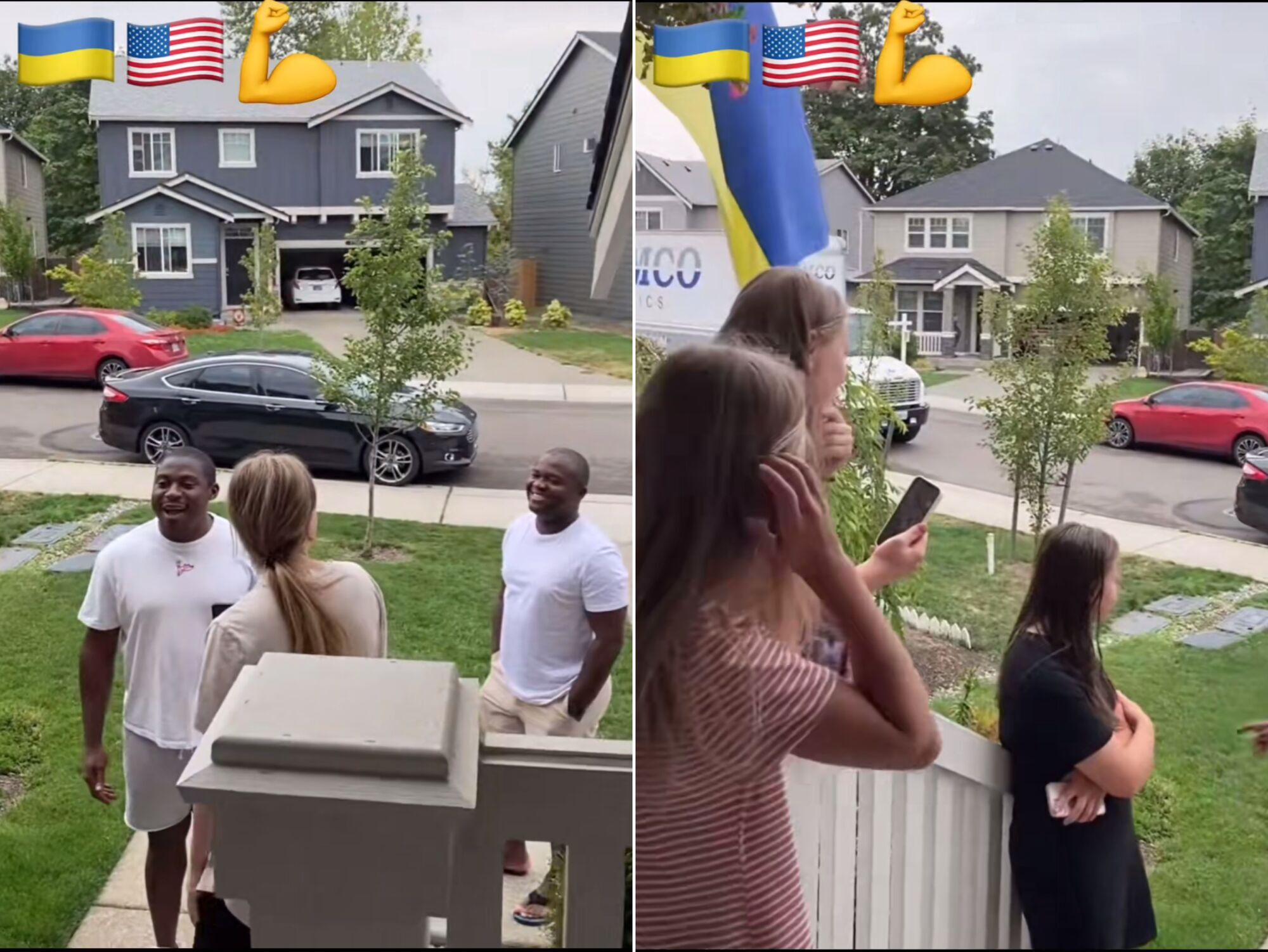 У США американець побачив прапор України на будинку переселенців та прийшов з ними знайомитися українською: відео стало вірусним