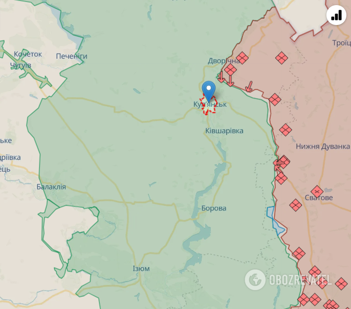 Купянск на карте боевых действий