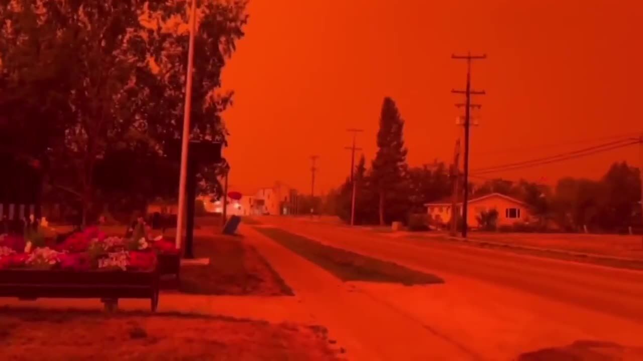 Небо стало насыщенно-красным: в Канаде зафиксировали неожиданное последствие лесных пожаров. Видео