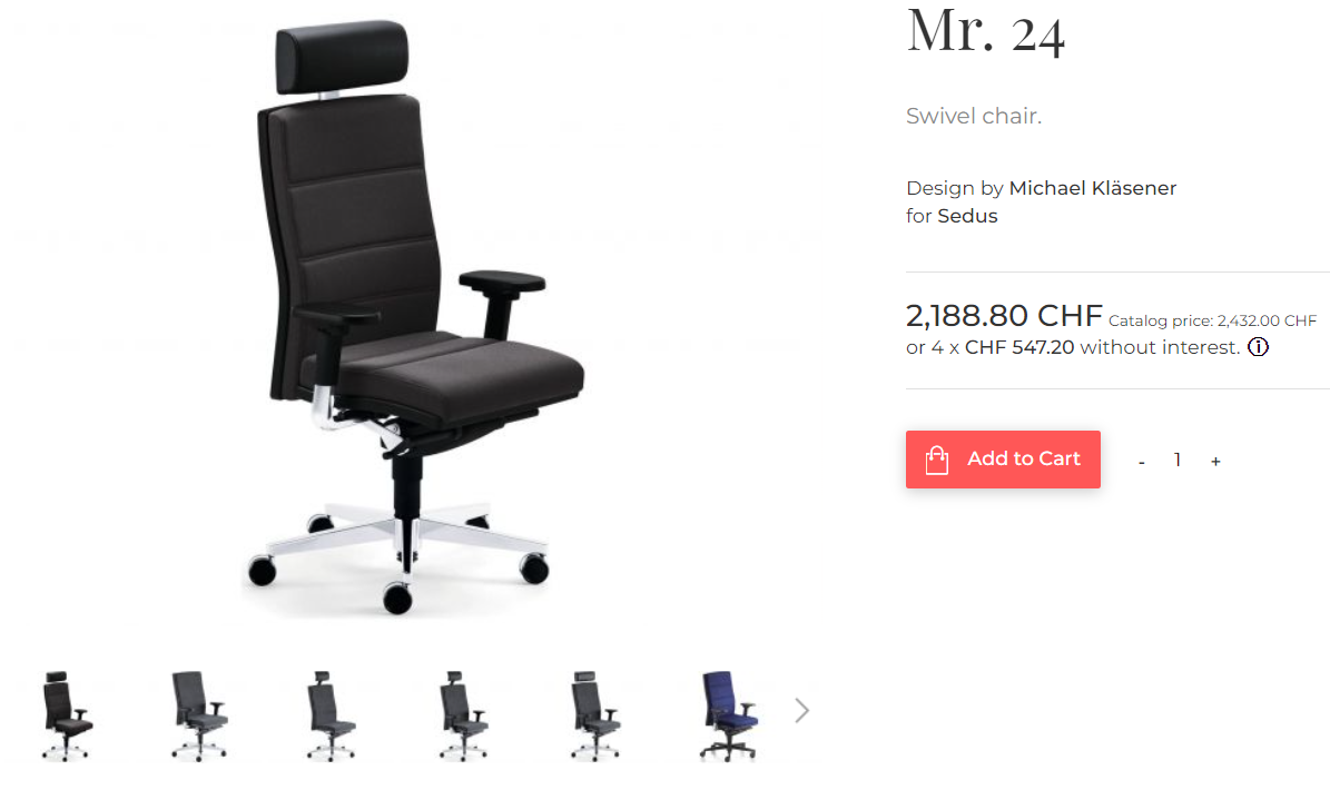Цена кресла в Швейцарии– около 90 тыс. грн