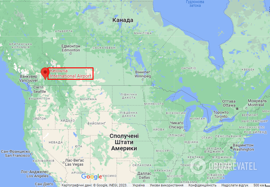 Аэропорт Келоуна (Канада) на карте