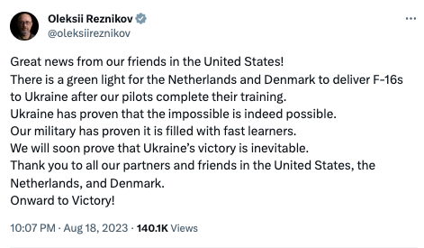 "Неможливе можливо": Резніков підтвердив "зелене світло" для Данії і Нідерландів на постачання Україні F-16