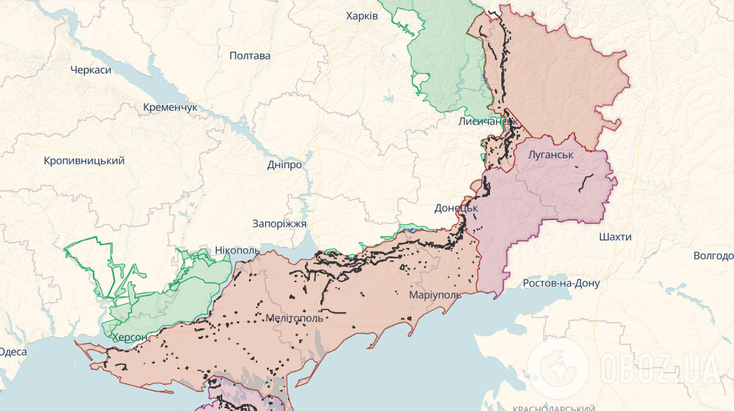 Карта части оккупированных Россией территорий Украины
