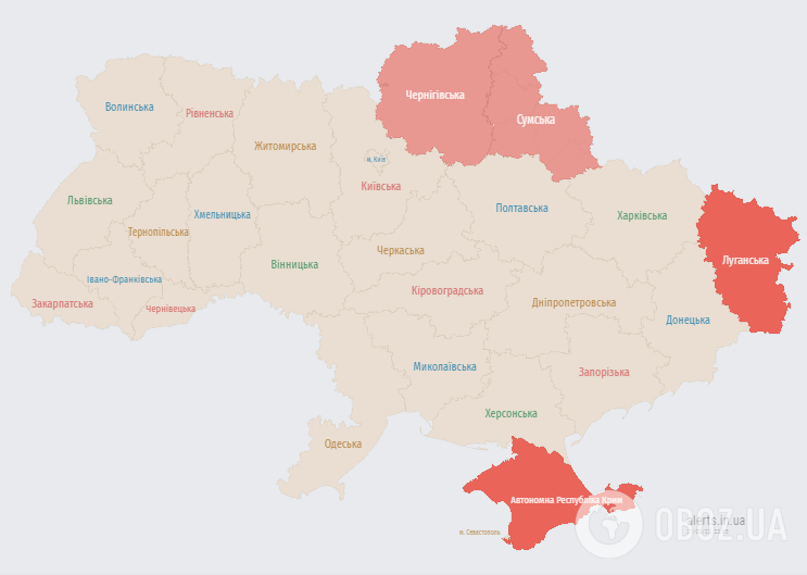 Карта воздушной тревоги в Украине