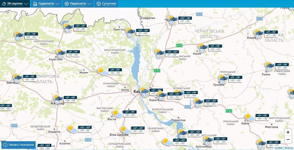 Місцями гроза та до +36°С: детальний прогноз погоди по Київщині на 28 серпня