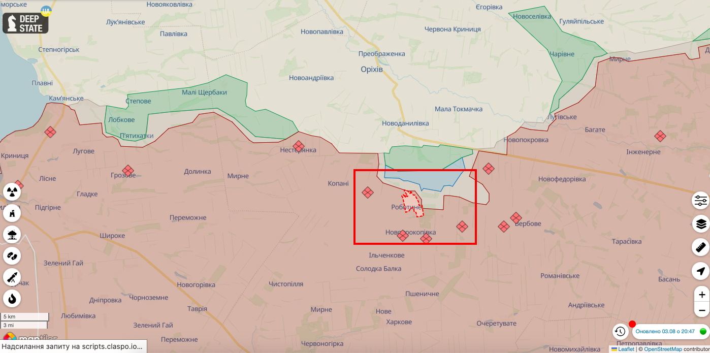 "Ворог чіпляється за кожен метр": у ЗСУ розповіли про просування в районі Роботиного. Карта