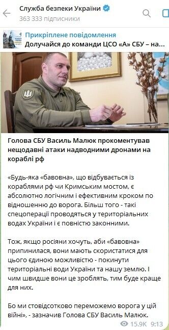Голова СБУ Малюк про атаки на кораблі РФ та Кримський міст: все логічно і законно, нехай забираються