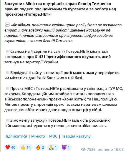 В МВС ідентифікували понад 60 тисяч росіян, які загинули на війні в Україні: всі є у відкритому доступі