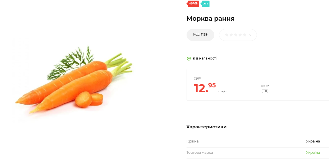 Цена на морковь по скидке