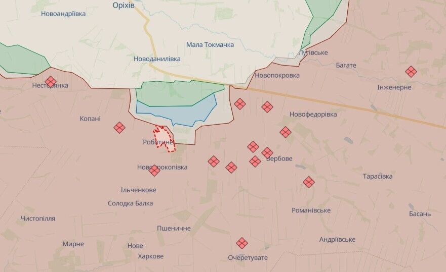 ЗСУ просунулися на Мелітопольському напрямку, у районі Роботиного йдуть бої. Карта