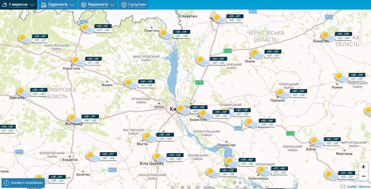 Без опадів та до +27°С: детальний прогноз погоди по Київщині на 2 вересня