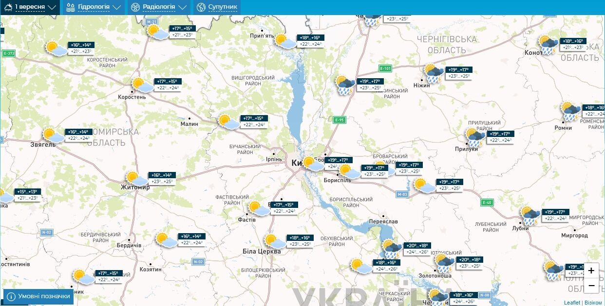 Без опадів та до +26°С: детальний прогноз погоди по Київщині на 1 вересня