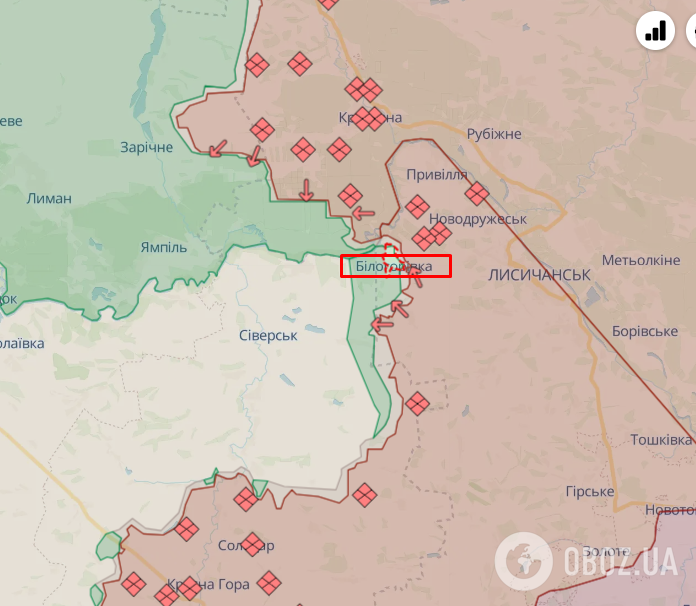 Белогоровка Луганской области, карта фронта