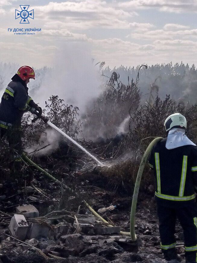 В Киевской области около семи часов тушили пожар на нелегальной свалке. Фото