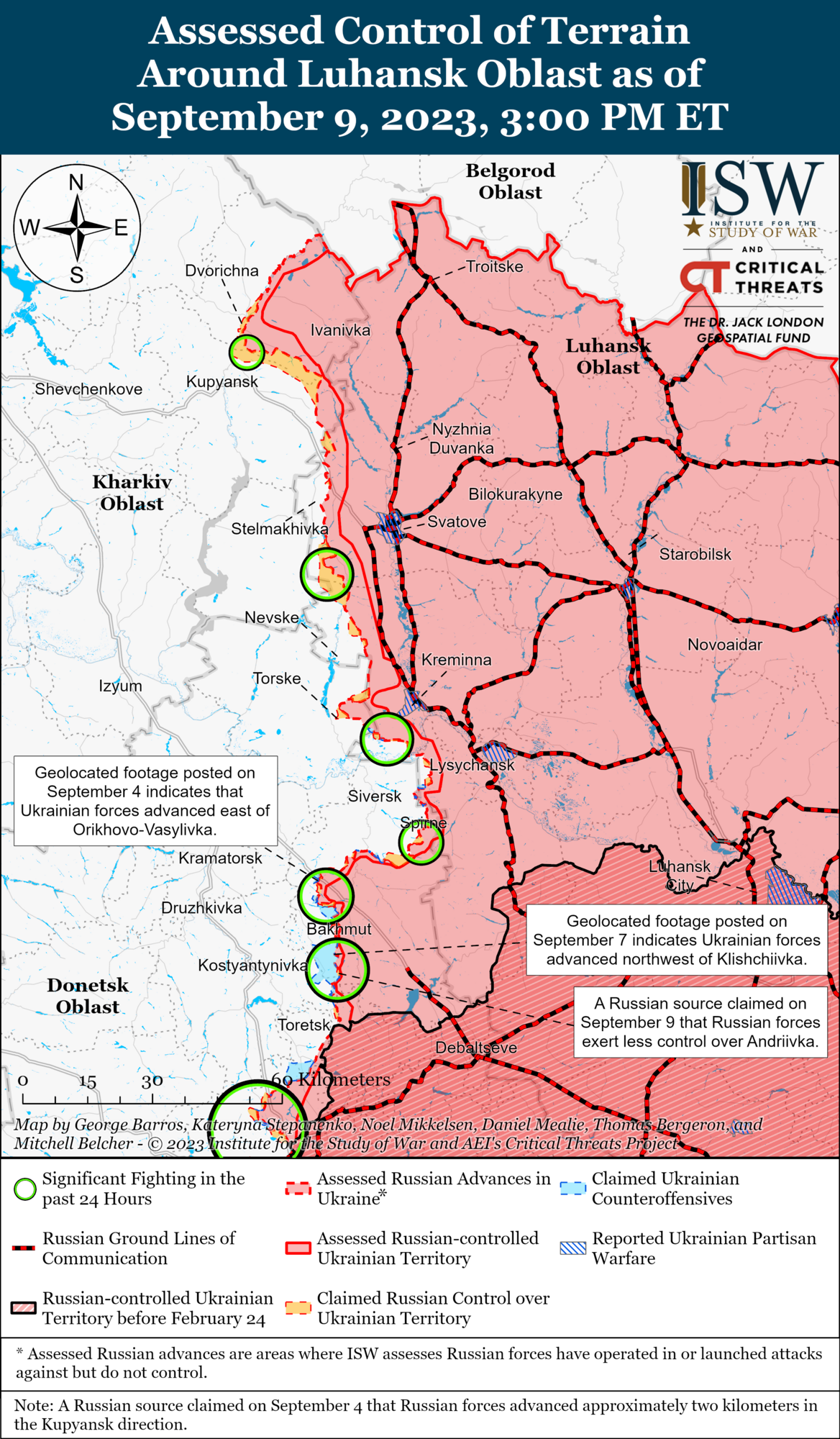 Бойові дії у Харківській та Луганській областях.