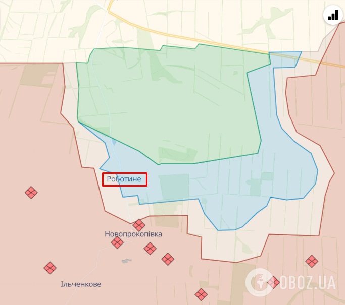Роботине на карті бойових дій