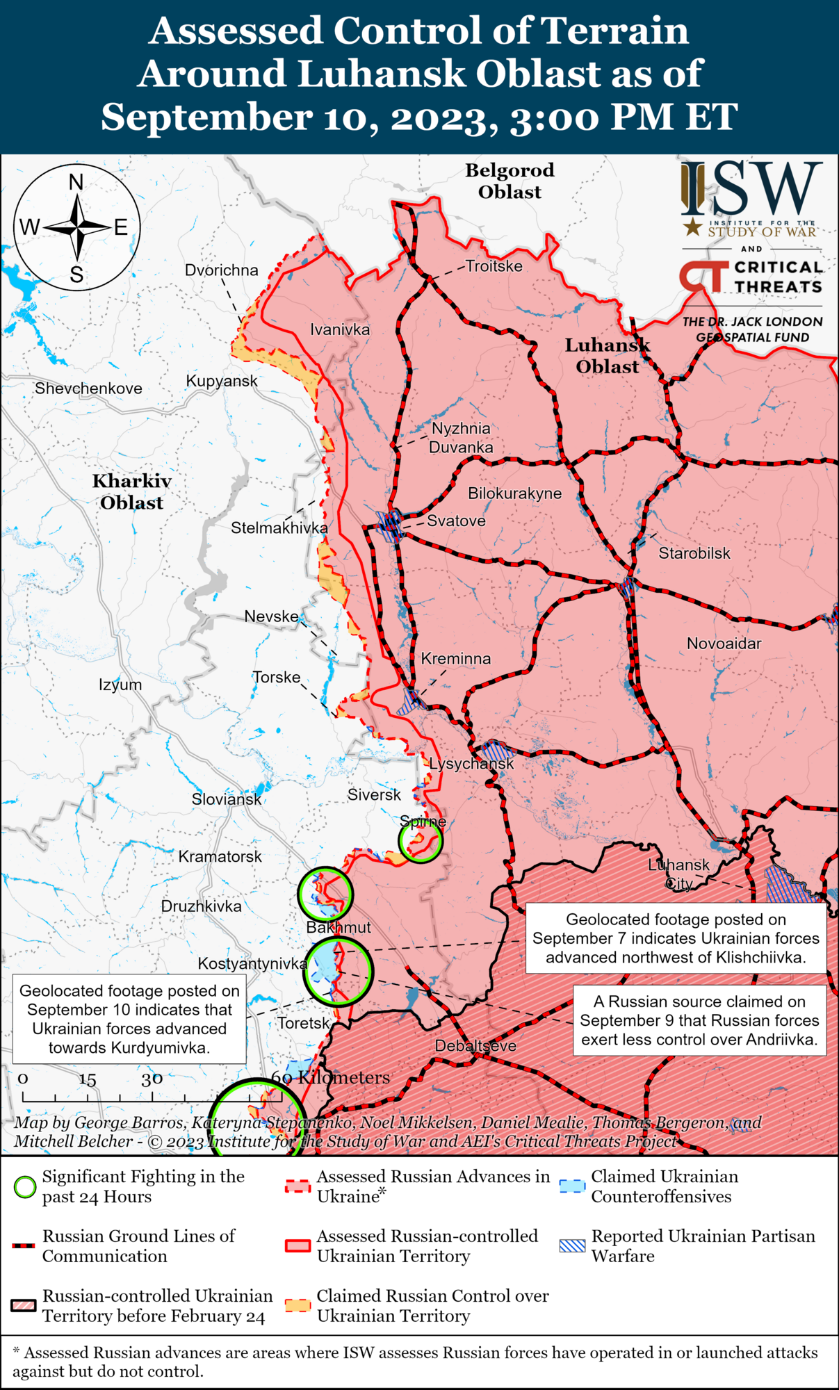 Карта боевых действий в Херсонской и Луганской областях